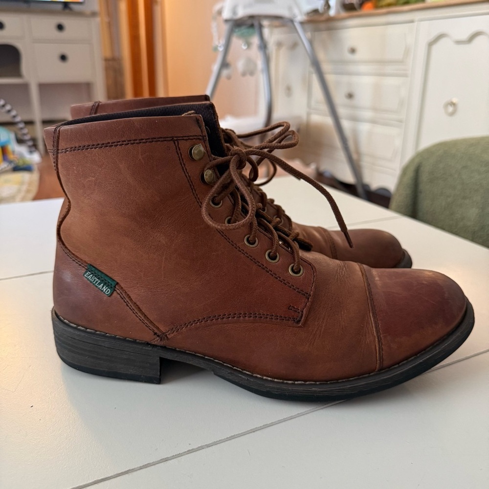 EASTLAND High Fidelity Cap Toe Leather Boots Camel Brown Academia Heritage Boho